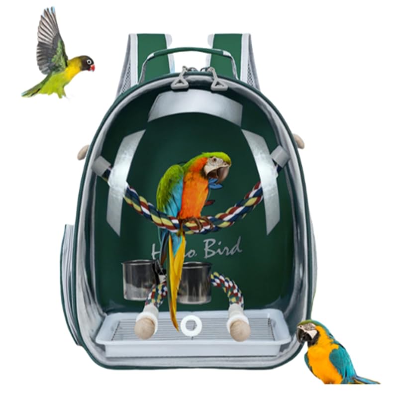 Caixa de Transporte para Aves Misyue YN201 com Mochila, Ventilação e Poleiro de Madeira Verde GREEN1