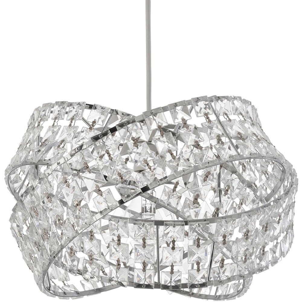 wilko Jewelled Pendant Light - Contemporary Crystal Ceiling Lamp, Clear Glass, Modern Twisted Ring Design, Indoor Use, Electric