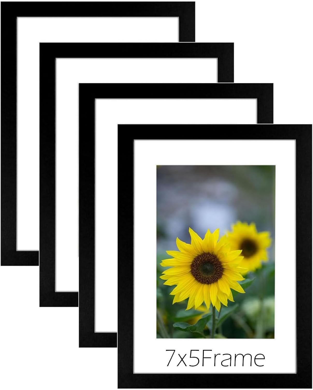 SOBINKING 7x5 Photo Frames Black, 5x7 Solid Wooden Picture Frames with Mount, Rectangular Picture Frames with Mat for Wall or Tabletop, Horizontal and Vertical, 4 Pack