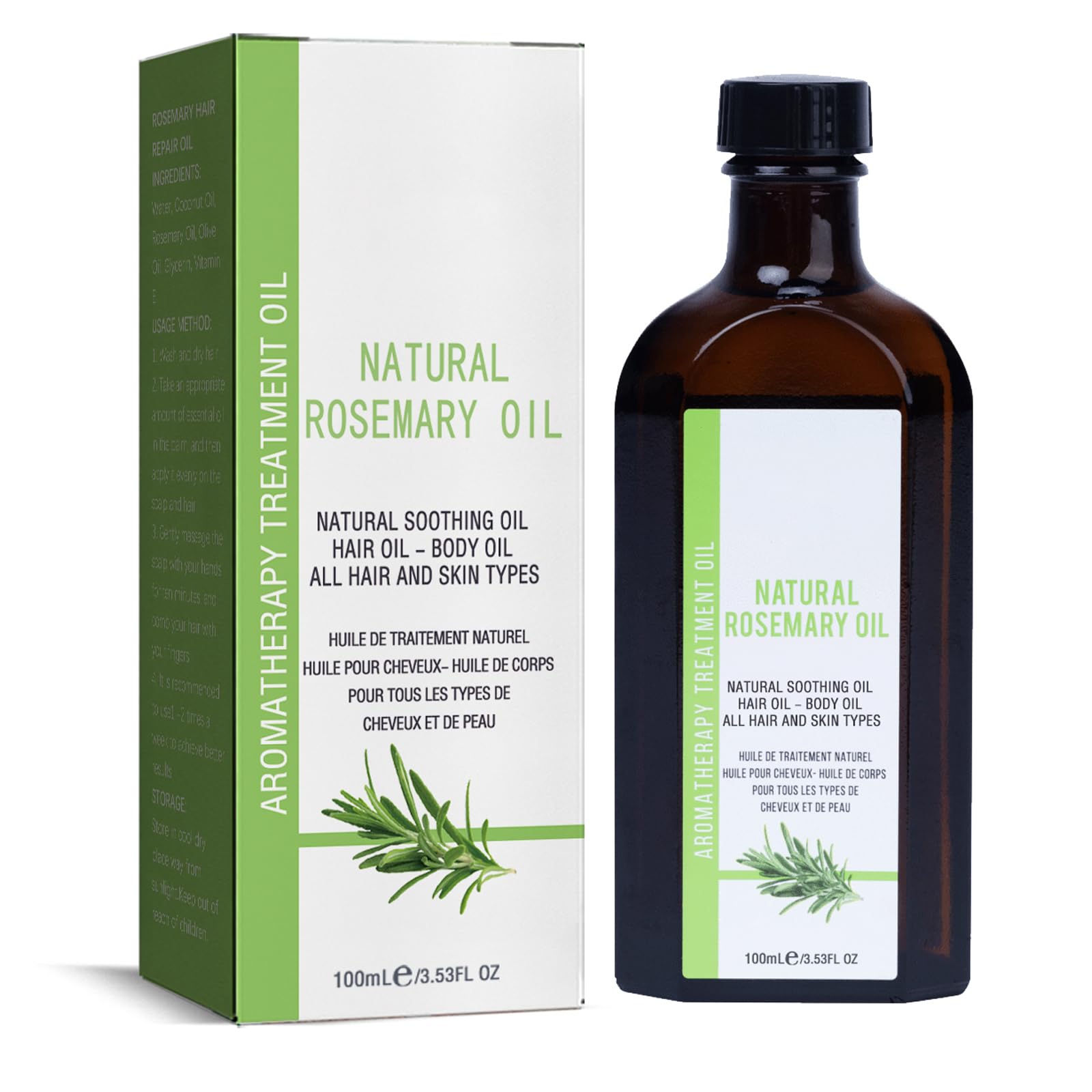 Aceite de Romero para el Cabello y la Piel 100ml - Aceite de Romero para el Crecimiento del Cabello - Trata el Cabello Seco y Dañado para Frenar la Caída del Cabello