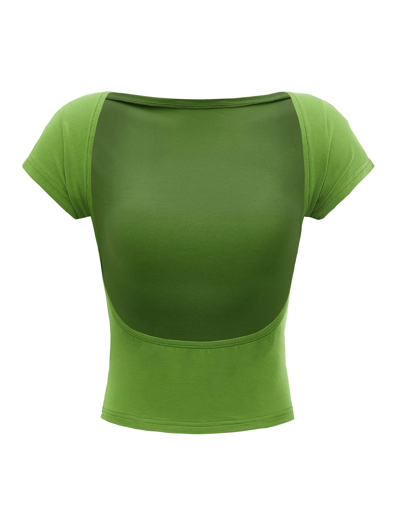 SheIn Women's Cap Sleeve Backless T Shirt Boat Neck Slim Fit Tee Crop Top