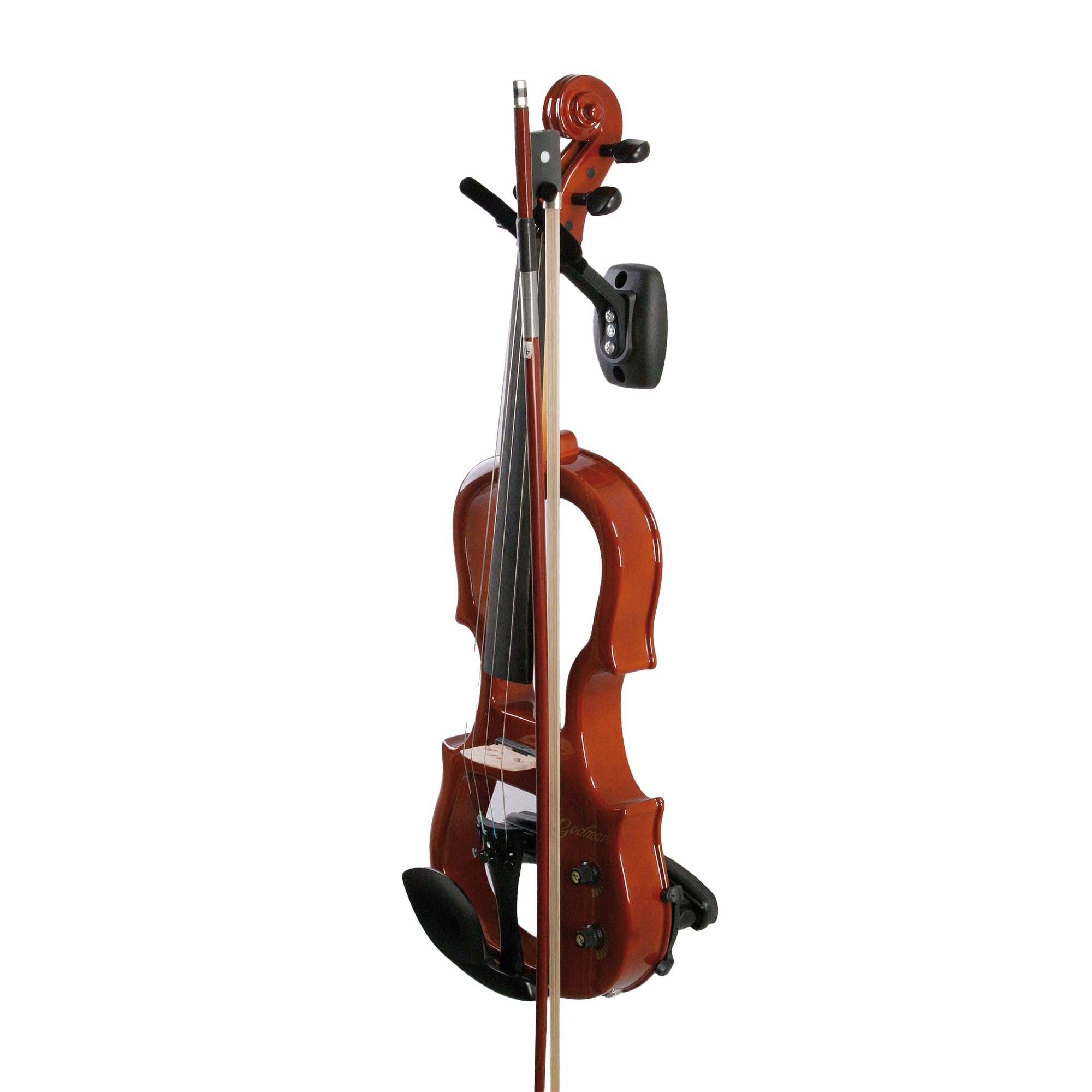 K&M 16580 Violinen-Wandhalter Schwarz - starre Gabel mit Bogenhalter und Filzbezug - für Geige und Bratsche