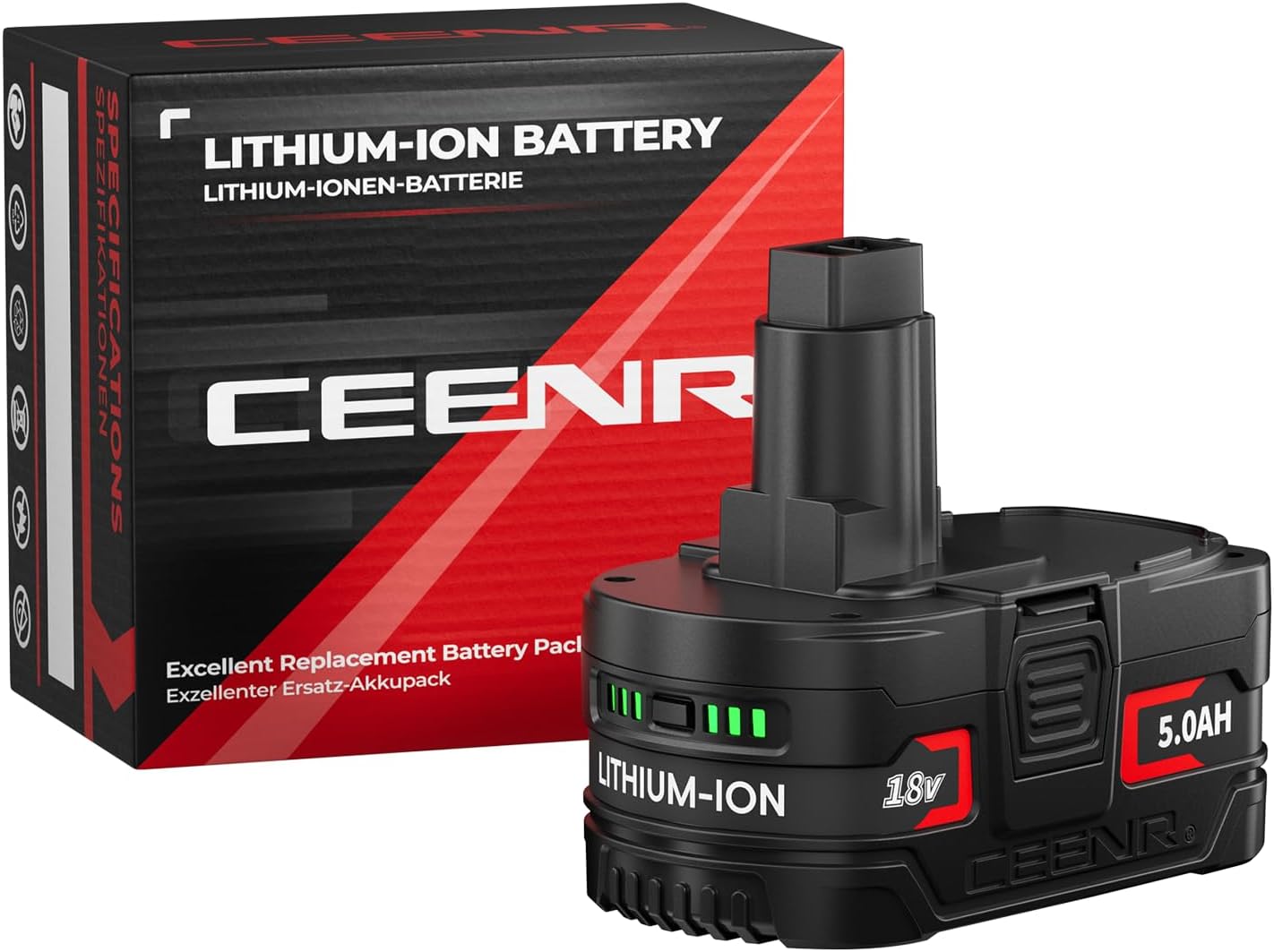 CEENR 18V 5.0Ah Batteries for DeWalt 18V Battery Compatible with Dewalt Battery Compatible with DE9096 DC9098 DE9098 DE9098 DW9096 DW9095 Cordless Power Tools