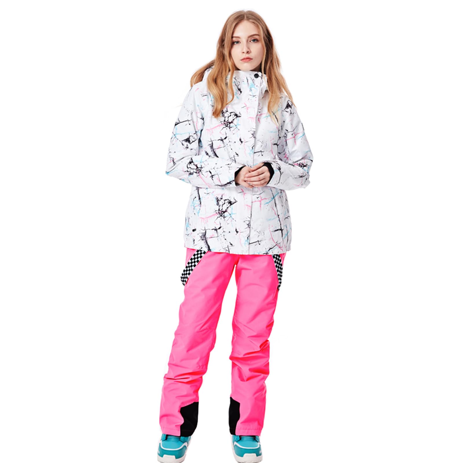 ALSOGO Damen Skianzug Schneeanzug Winddicht Wasserdicht Skifahren Snowboardjacke Trägerhose Set Zum Skifahren Snowboarden Klettern