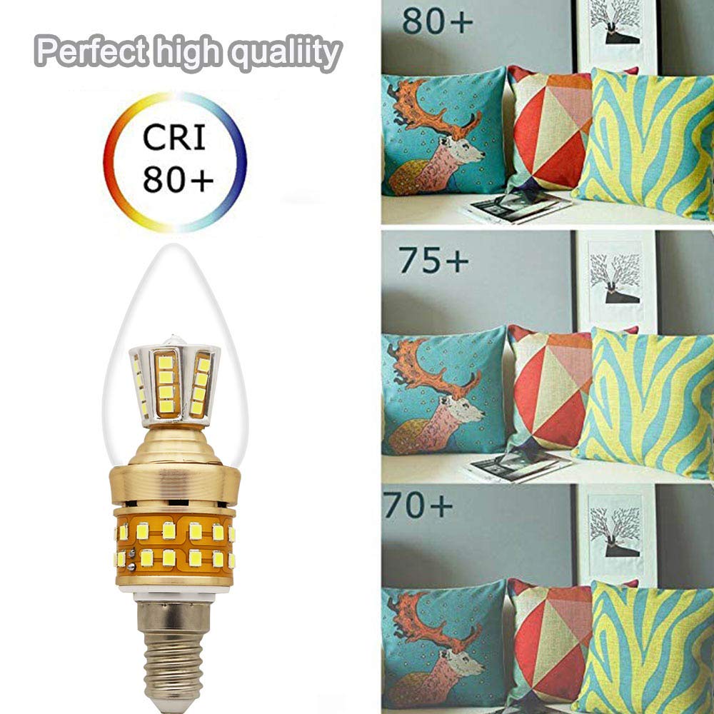 Juego de 12 bombillas LED de bajo consumo (9 W, E14, sustituye a una bombilla de 80 W, 6000 K, ángulo de emisión de 270°), diseño de vela