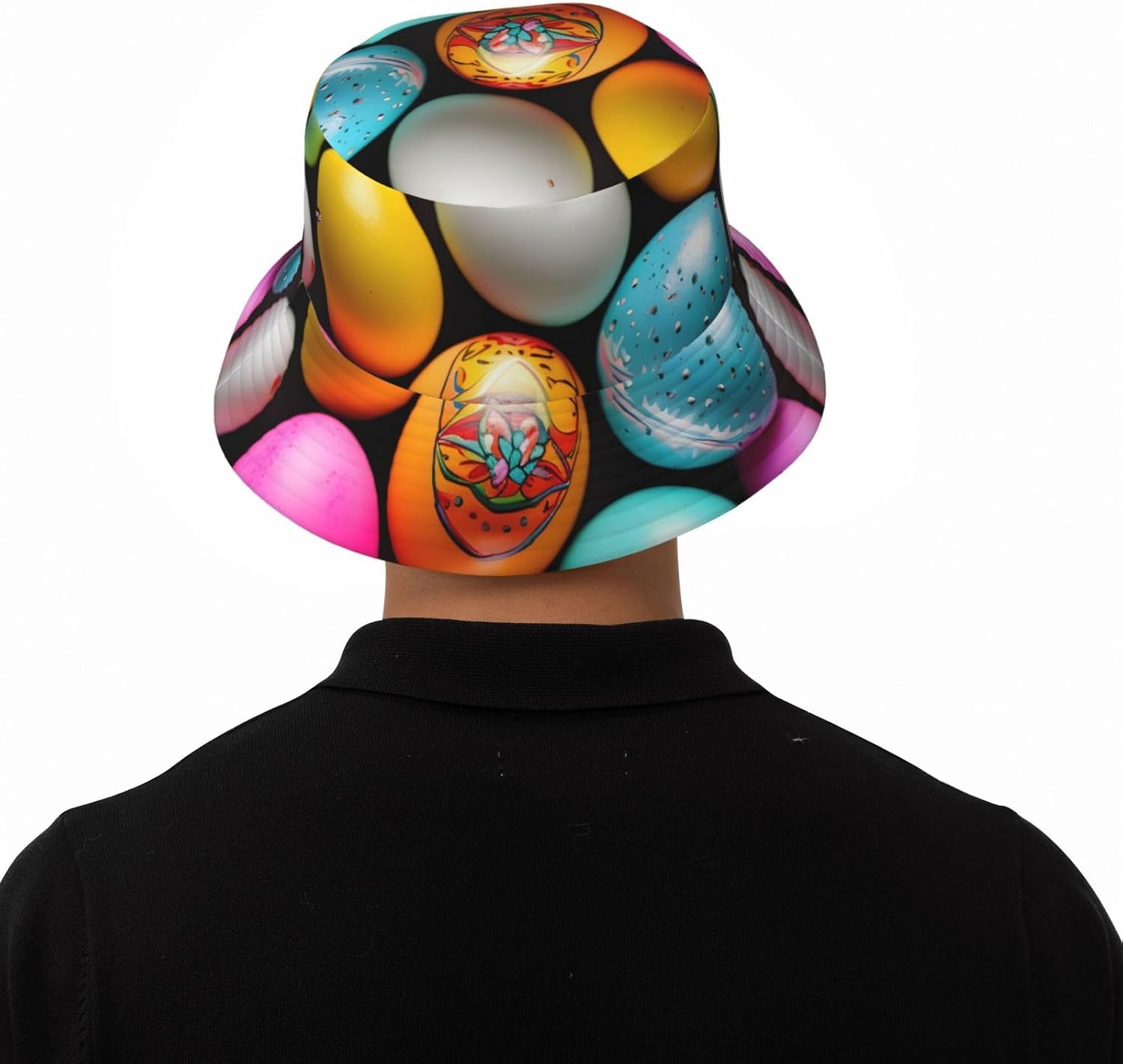Easter Eggs Print Sun Hat Outdoor Fisherman Cap Summer Bucket Hat Beach for Men Women Black