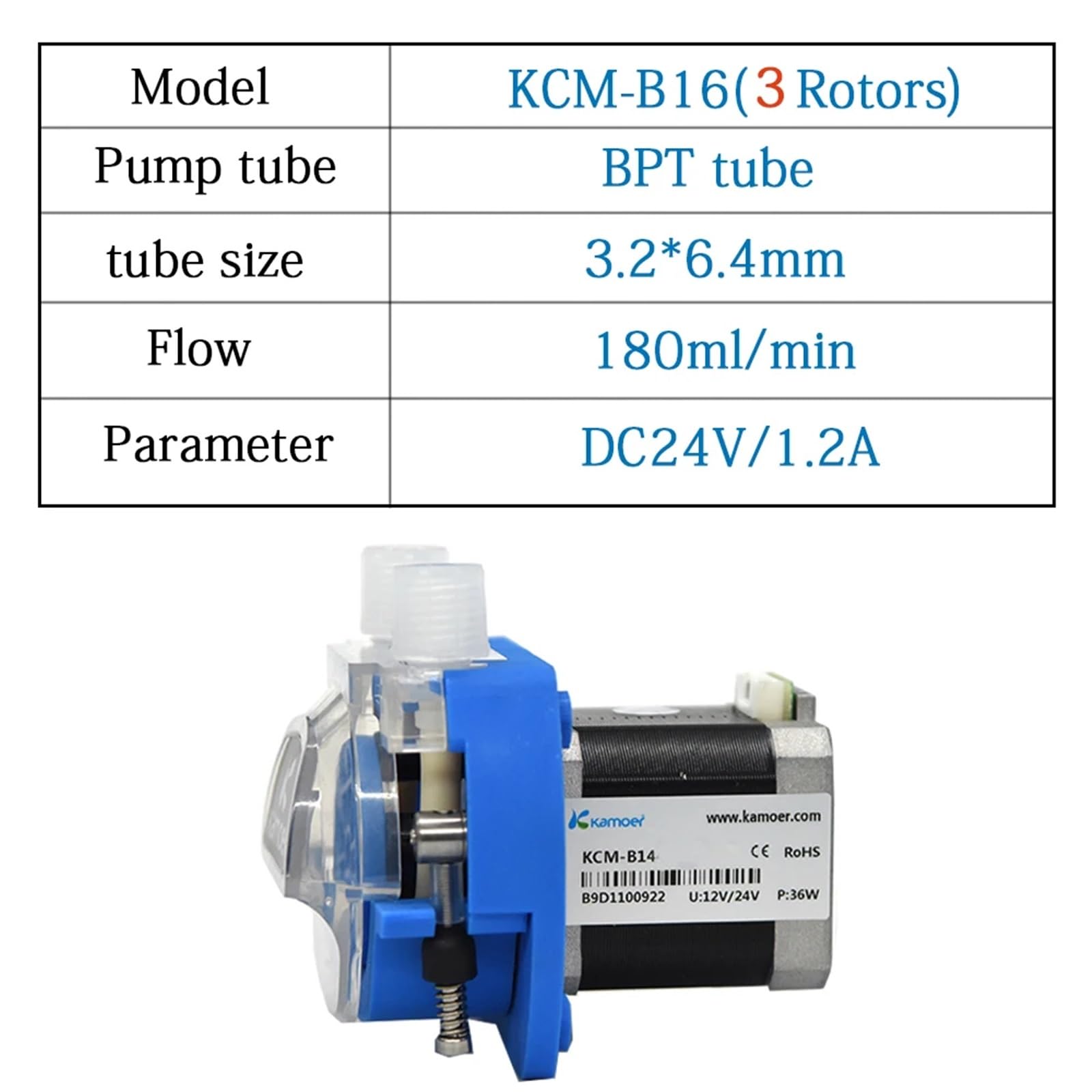 1 x pompa perystaltyczna mikro 12 V, cicha pompa samozasysająca, mała wysokociśnieniowa pompa obiegowa, automatyczna pompa niskociśnieniowa (B16-24V-3 rolki)
