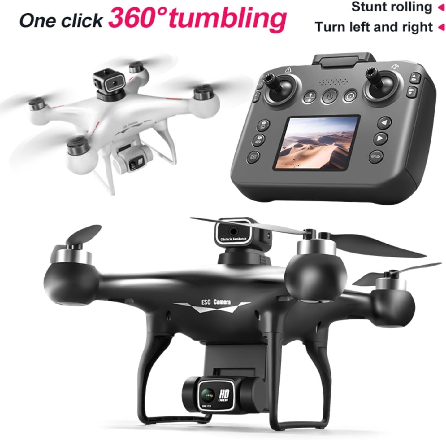 RC Hobby Drone with Screen Display Remote Control, 1080P Dual Camera, Speed Adjustment, Altitude Hold, One-Key Takeoff, 3D Flips, 2 Batteries, Hovering, Brushless Motor, APP Control, Plane Copter, LED Lights, Adult Beginners FPV Quadcopter Airplane Helicopter (White)