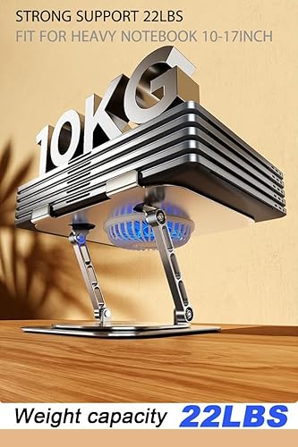 Miniatura 5 de Laptop Stand Fan with 360 Rotating Swival Base, 10inch Riser Height Adjustable for Typing Keyboard, Aluminum Ergonomic Strong Holder 22LBS, for