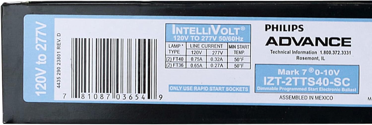 Advance IZT-2TTS40-SC MARK 7 Electronic Fluorescent Ballast, 0-10V, 40W