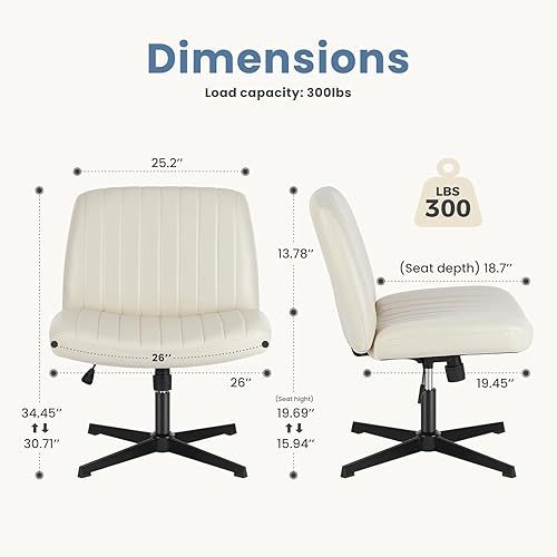 Miniatura 2 de DUMOS Silla de oficina con patas cruzadas, asiento de escritorio ancho sin brazos para oficina en casa, sin ruedas, moderno, giratorio, ajustable,
