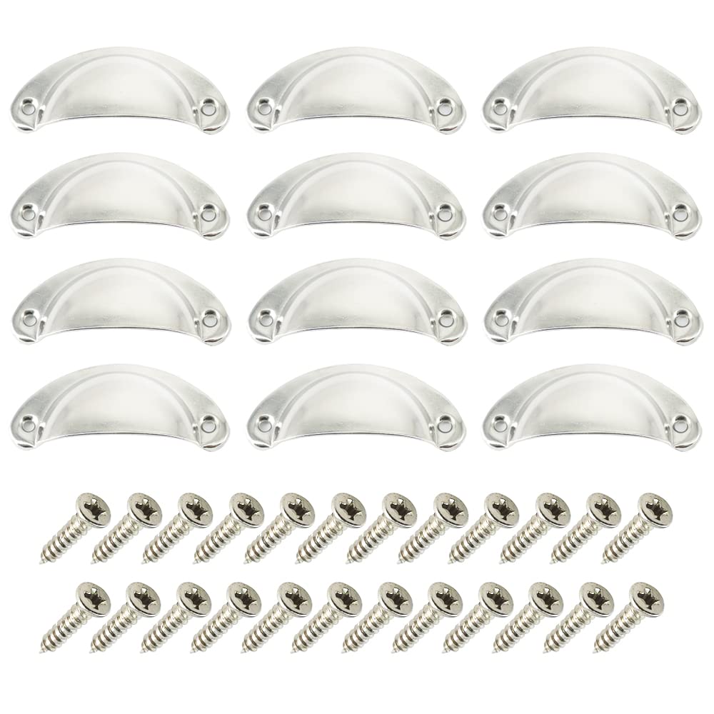 Ceeysee Silvery 12Pcs Cup Handles For Drawers 81 X 35Mm Shell Pull Handles Vintage Antique Drawer Semicircle Handle Furniture Door Knobs Handles With Screws (Ulsy/Silvery)