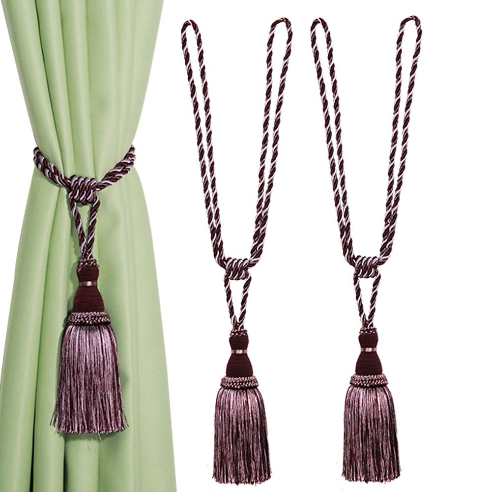 Tassel Curtain Tiebacks， Braided Rope Curtain Tiebacks With Tassels, Multicolor, 2/4 Pcs(Purple,2pcs)