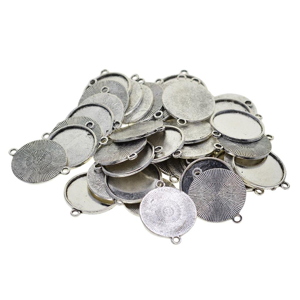 THE STYLE SUTRA® 50 Pieces Tibetan Silver Bezel Pendant Trays Double Loops Round Cabochon Settings Trays Pendant Blanks DIY Jewelry Making Findings 25mm Bezel | 50 Pieces Cabochon Base Settings-image-40