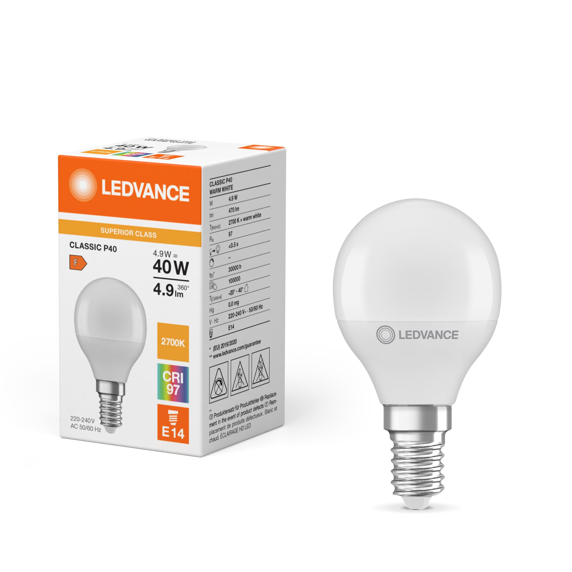 LEDVANCE LED Classic P 40 S 4.9 W 927 Frosted E14