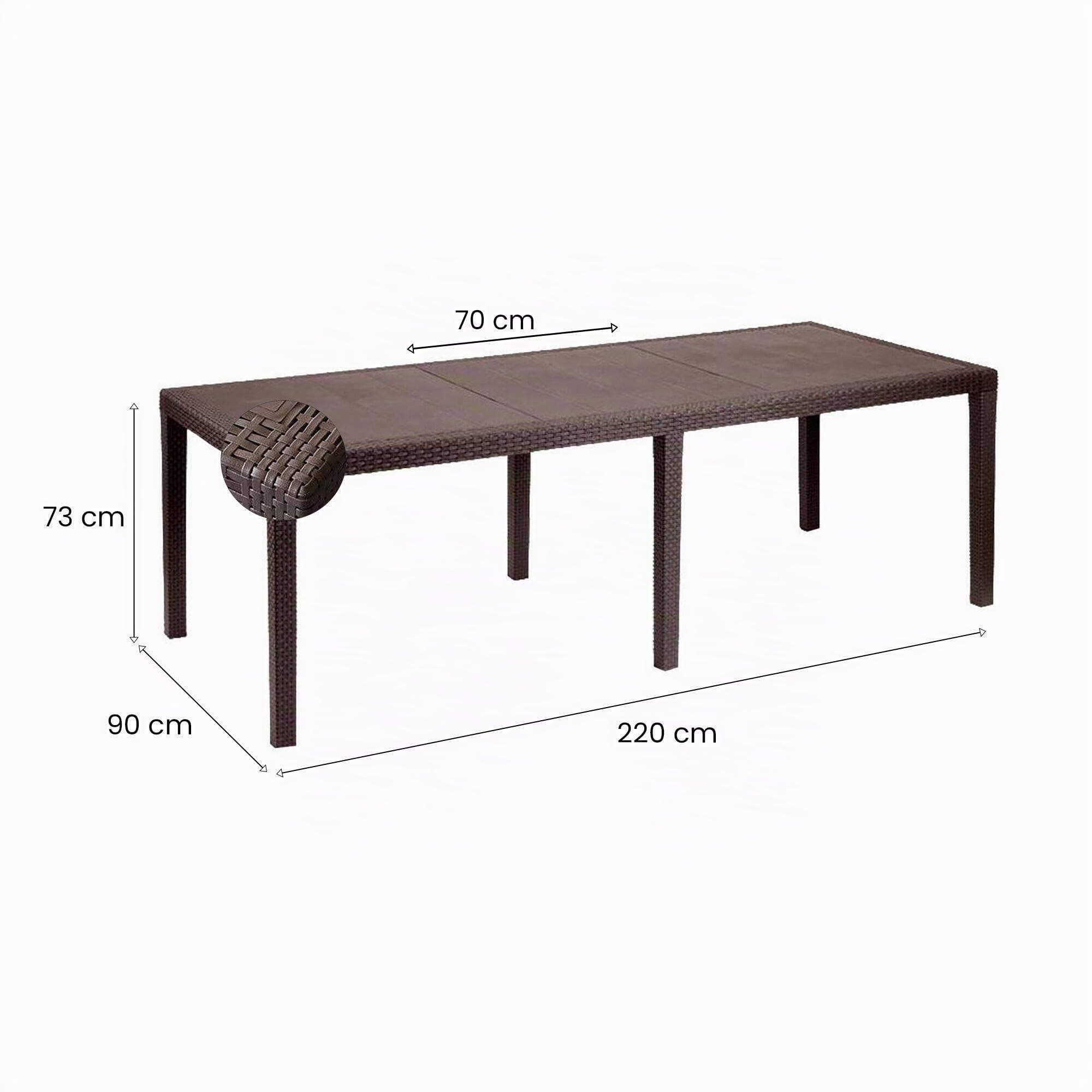 Tavolo da esterno Roma, Ripiano rettangolare allungabile da pranzo, Tavolo da giardino estensibile Effetto Rattan, 100% Made in Italy, 150/220x90h72 cm, Marrone