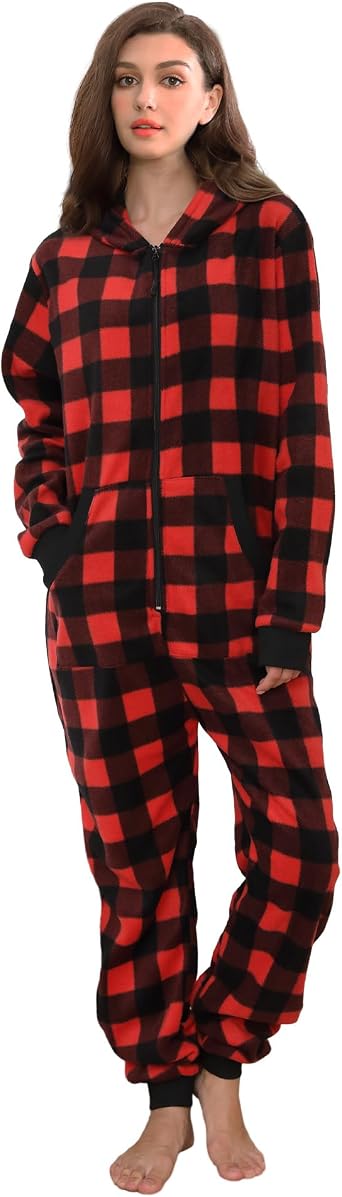 Dodheah للجنسين الكبار Onesie النساء الرجال بيجاما سستة بذلة مقنع قطعة واحدة ملابس النوم الأسرة عيد الميلاد زي