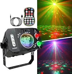 Luz de Festa 3 em 1 com 7 Olhos USB, Projetor LED Laser com Bola de Disco, Controle de Voz e Música – Ideal para Casamentos, Karaokê, Aniversários, Festas e Eventos