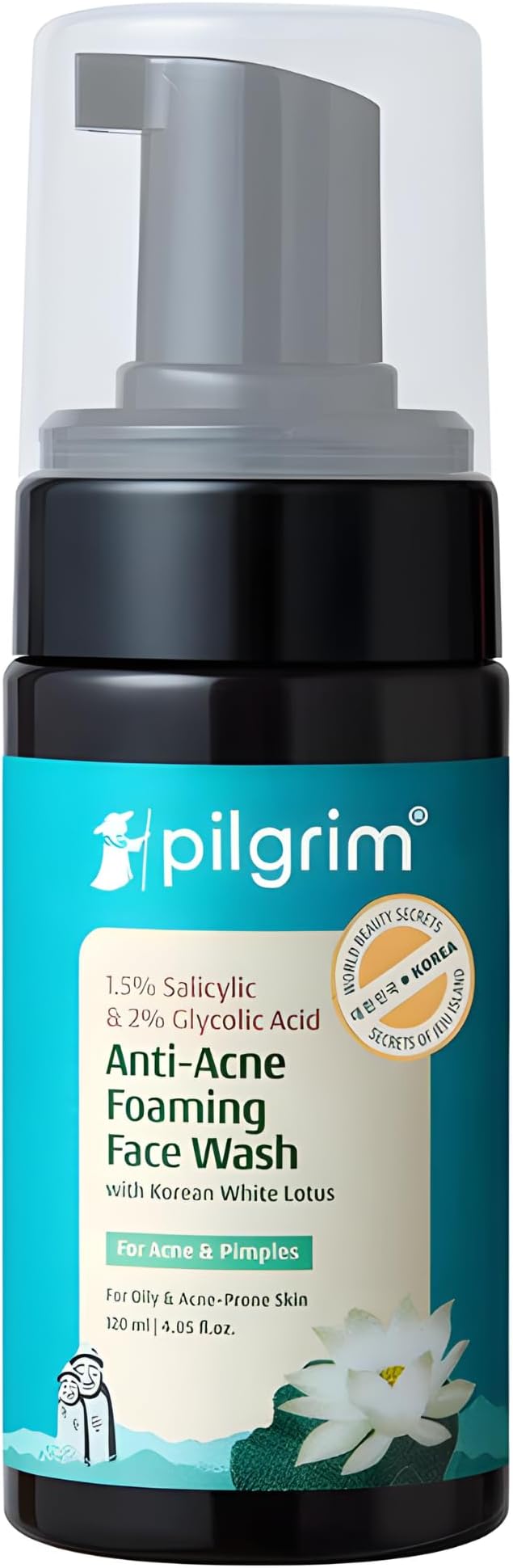 Pilgrim Korean 1.5% Salicylic(Bha) & 2% Glycolic Acid(Aha) Foaming Face Wash For Oily & Acne-Prone Skin | Glycolic & Salicylic Acid Face Wash | Men & Women | Korean Skin Care Products | 120 Ml
