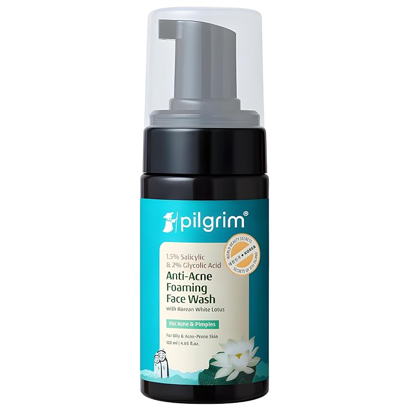Limpador facial espumante Pilgrim com ácido salicílico 1,5% e ácido glicólico 2% — 120 mL