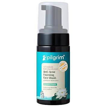 Pilgrim Anti-Acne Foaming Face Wash with 1.5% Salicylic Acid & 2% Glycolic Acid | Deep Cleansing Foam for Oily & Acne-Prone Skin | Helps Clear Pores & Control Oil | 4.05 Fl Oz 120 ml