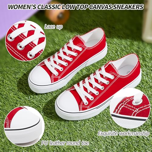 Image of Adokoo Canvas Tennis Shoes for Women Low Top Casual White Black Sneakers for Women Lace Up Fashion Comfortable Walking Shoes