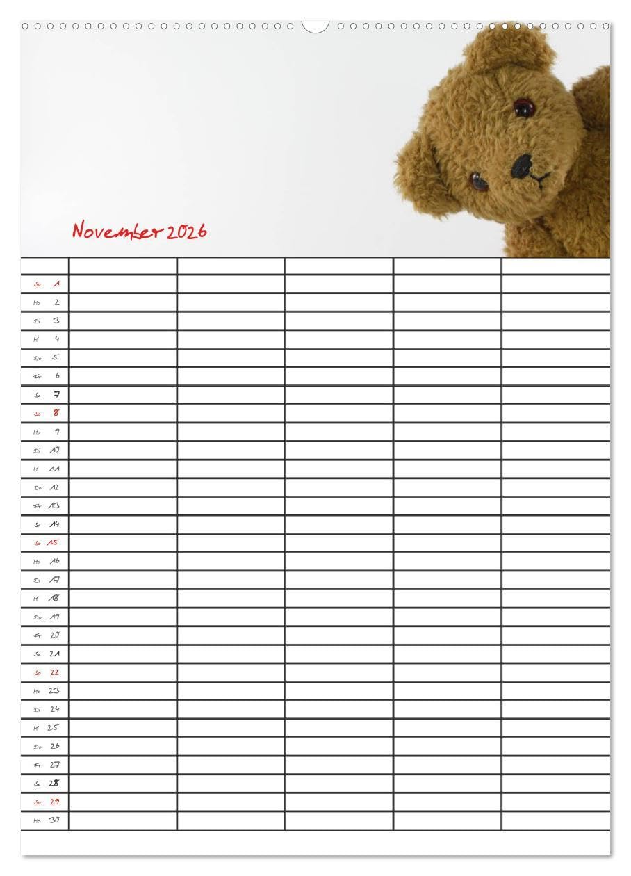 Der Teddybären-Familienplaner (hochwertiger Premium Wandkalender 2026 DIN A2 hoch), Kunstdruck in Hochglanz: Teddy KramBam und seine bärigen Freunde (CALVENDO Spass)
