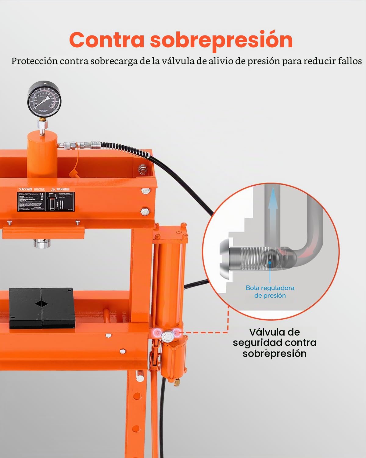 VEVOR Prensa Hidráulica de Taller, con Marco en H de 30 T con Placa de Prensa y Soporte Triangular, para Piso de Garaje Estable con Válvula de Alivio, para Doblar y Enderezar, 855 x 700 x 1750 mm