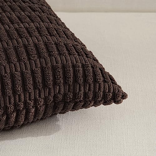 Fancy Homi 2 Packs Dark Brown Decorative Throw Pillow Covers 14x24 Inch for Living Room Couch Bed Sofa, Rustic Farmhouse Boho Home Decor, Soft Striped Corduroy Square Cushion Case 35x60 cm - Thumbnail 3