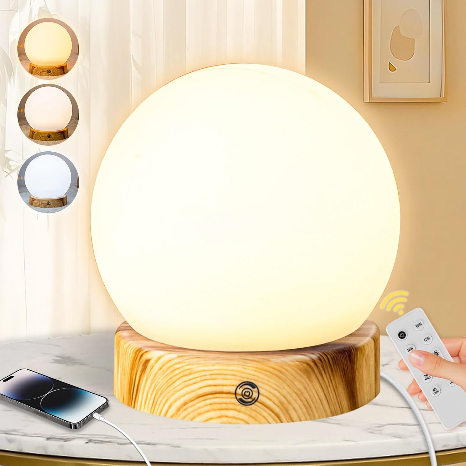 NDANLight Therapy Lamp, Sunlight Lamp 10000 Lux with Remote Control, 3 Color Temperature & 4 Brightness Level & Timer, Daylight Lamp for Home, Office, Decoration (F9-wood grain)