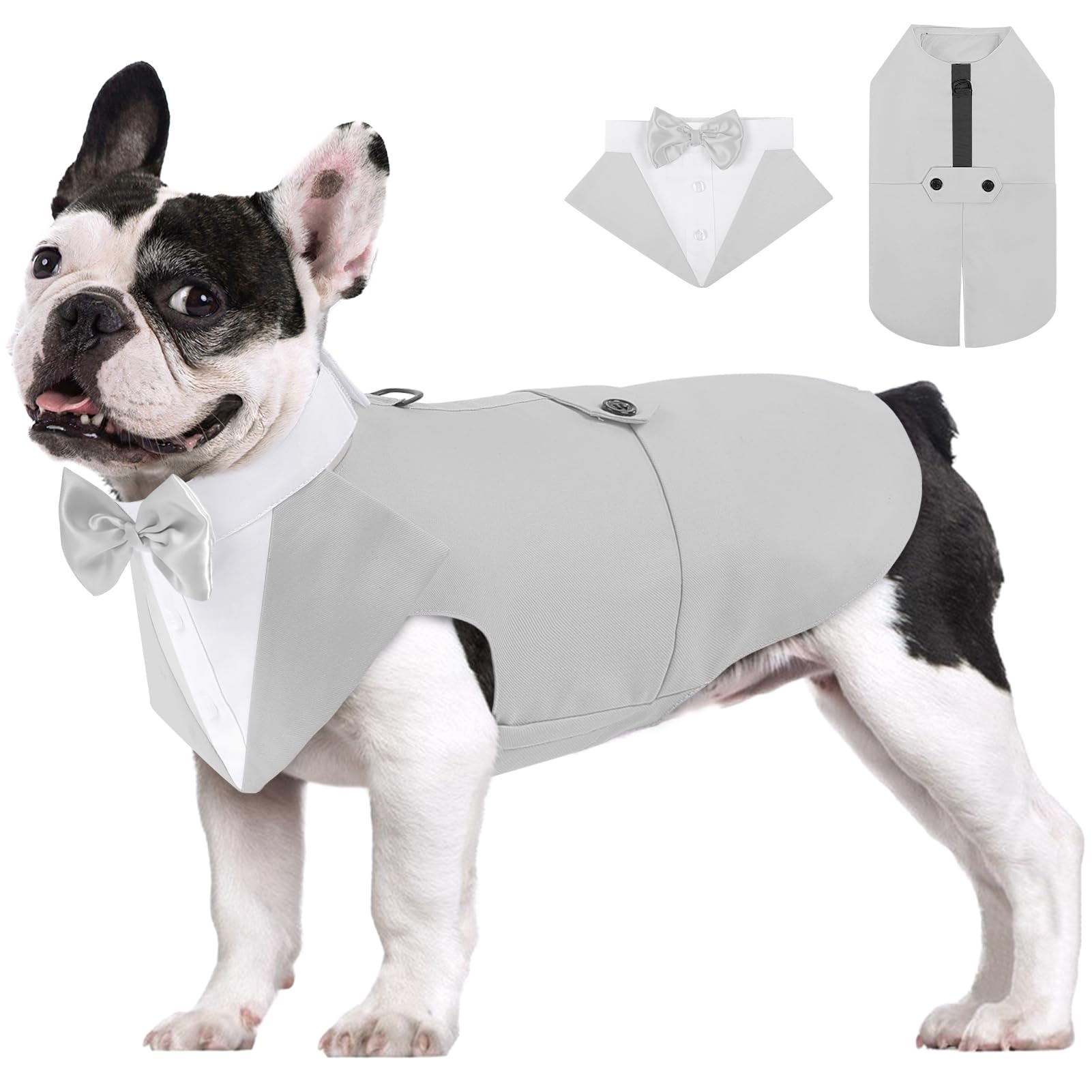 AOFITEE Dog Tuxedo Formal Dog Suit and Bandana Set, Gentle Dog Wedding Party Suit Bow Tie Shirt Vest, Pet Tuxedo Costume Outfit with Detachable Bowtie Collar for Christmas Halloween Dress Up