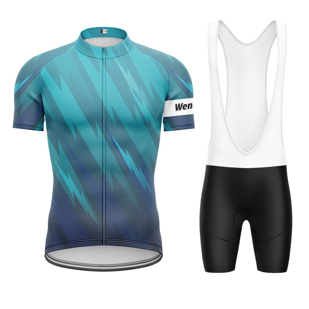 Ensemble maillot de cyclisme pour homme - Manches courtes - Cuissard à bretelles - Rembourré 9D - Mallot Ciclismo Hombre