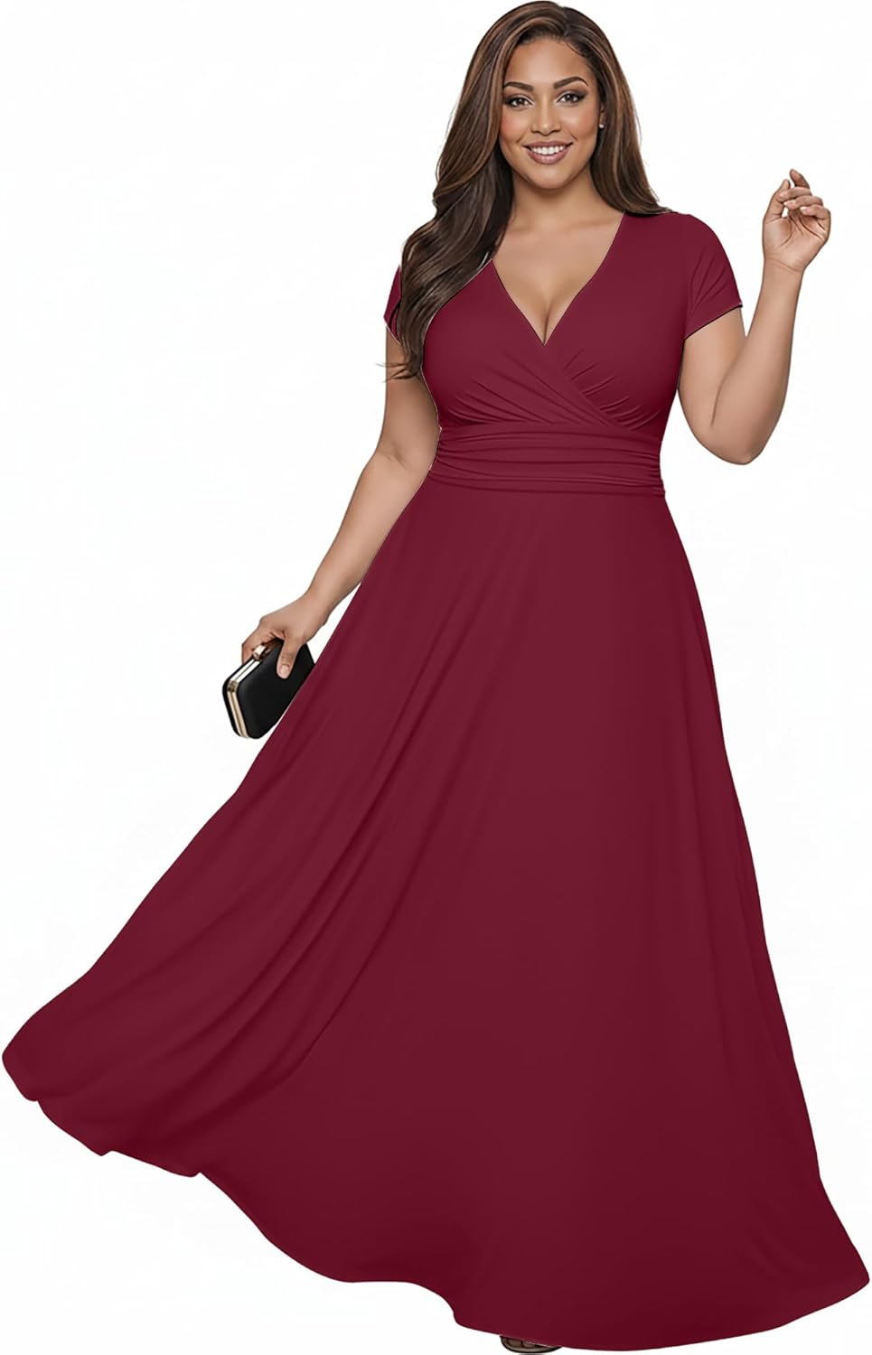 KOH KOH Womens 2026 Sexy Cap Short Sleeve V-Neck Flowy Cocktail Gown