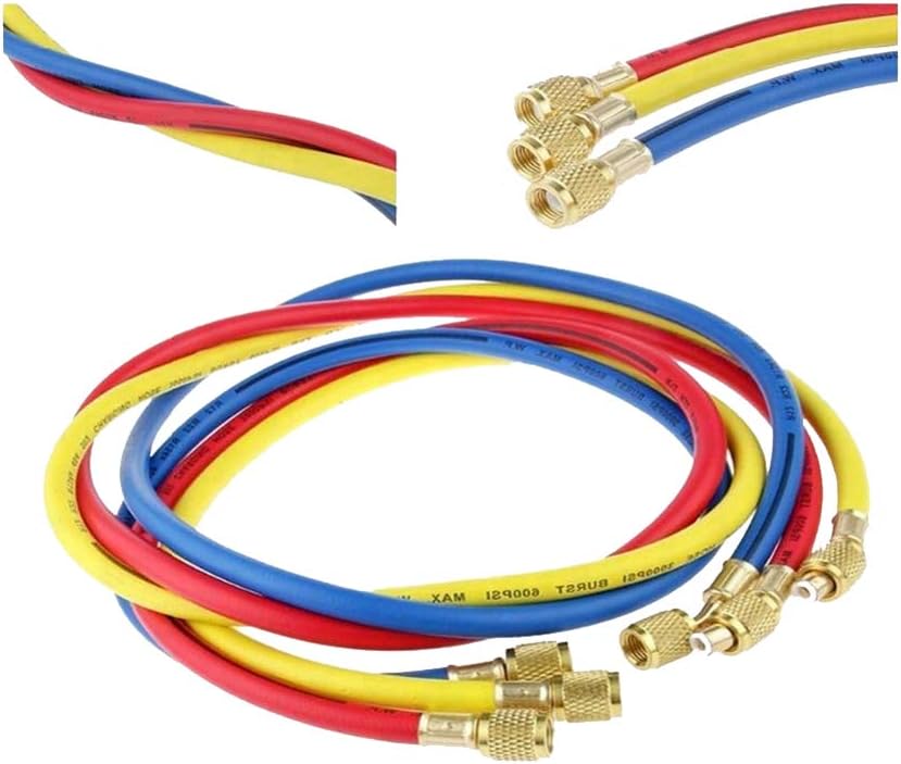 Beduan AC Charging Hose 1/4" SAE Flare Thread HVAC Air Condition Refrigerant Charging Hose 96” for R134a R12 R22 R502（Pack of 3）