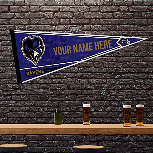 Image of Rico Industries NFL Football Baltimore Ravens Personalized - Custom 12 inch x 30 inch Soft Felt Pennant - EZ to Hang