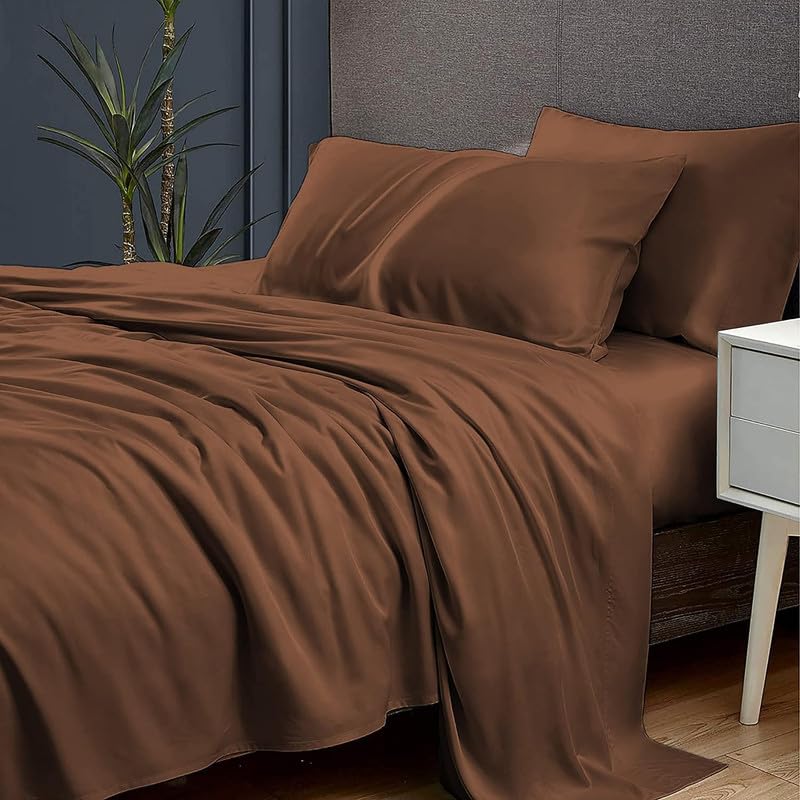 Rajasthan Crafts Polycotton 400 TC 110GSM Brushed Micro Fabric Super Soft Elegant Colors Shrinkage & Fade Resistant Double Bedsheet with 2 Pillow Covers (90x100 Inches, Brown Colour)-image-15