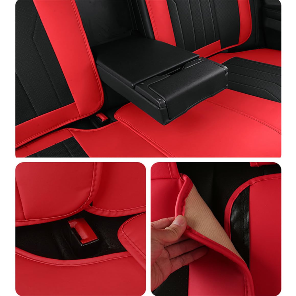 IBCEL Luxury Car Seat Covers Full Set 5 Seats for Ford Focus Black Red Leather Car Seat Cover Front and Rear Seat Protectors — view 6