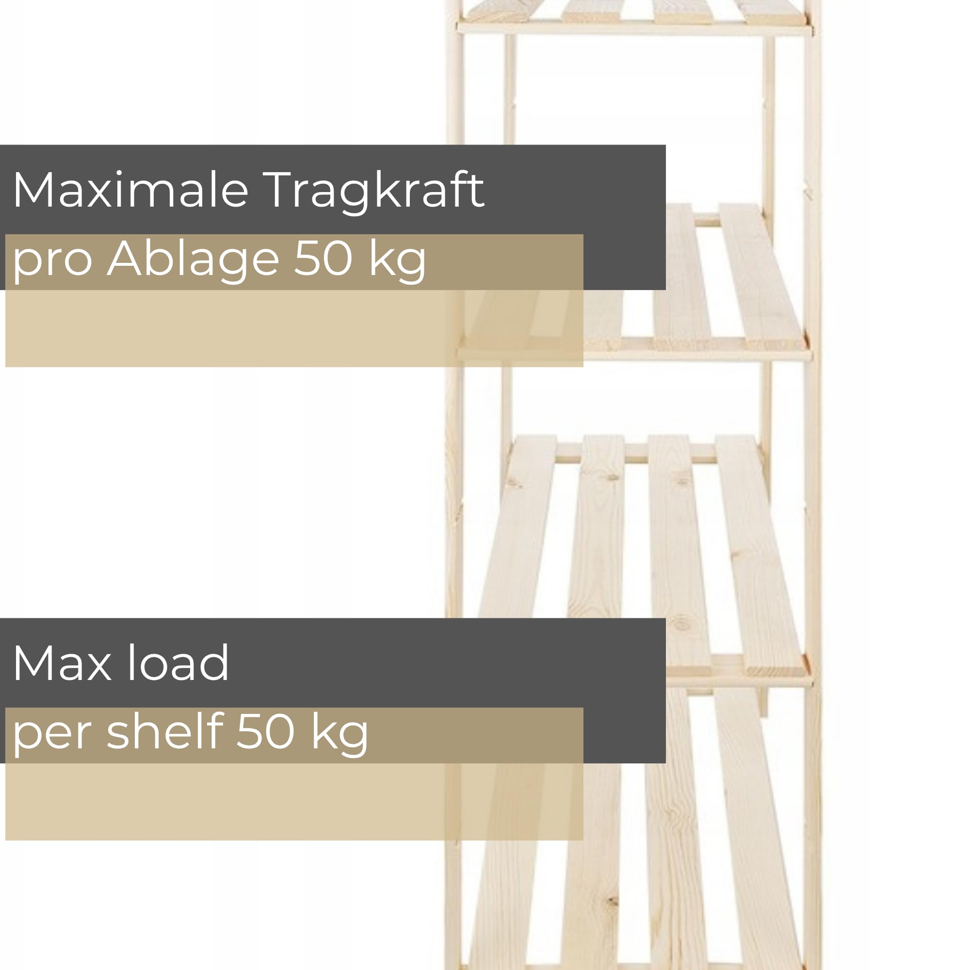 Holzregal Eckregal 170x83x38 cm (HxBxT) Standregal Natur Lagerregal mit 5 Ablagen Stehend Garage Regal Keller Wohnzimmer Kiefernholz Badregal Pflanzenständer