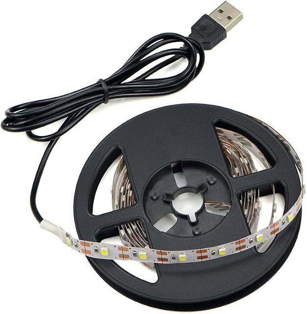 Renohef USB Led Strip Lights,DC 5V SMD 3528 16.4ft(5m) 300 LEDs 60leds/m Warm White Led Strips with USB Cable,TV Desktop Laptop Backlight,Kitchen Decorative Lighting,Rope Lighting-Non Waterproof