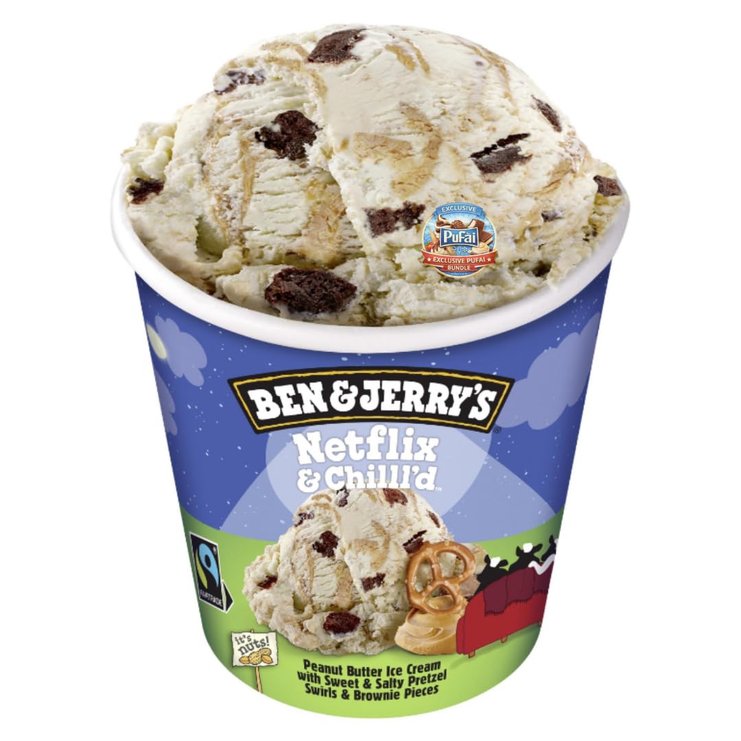 PUFAI Bundle – Ben & Jerry's Karamell Brownie Eiscreme 465 ml x 4er | Cremiges Dessert | Schokolade Stücke | Süß Salzig | Tiefkühlprodukt für Snack & Servieren