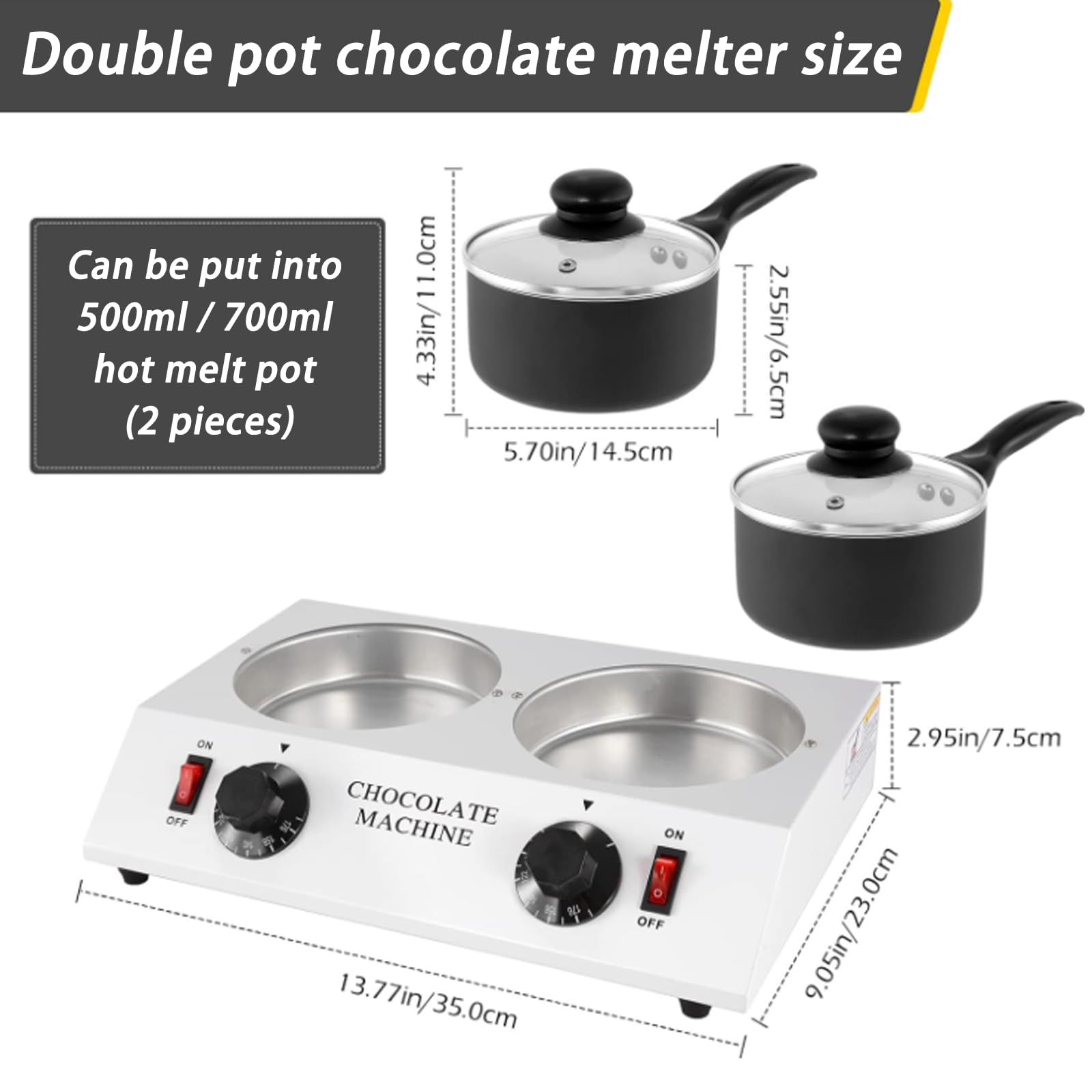 Máquina para derretir chocolate para el hogar, cuerpo de olla extraíble + 30~80 ℃ ajustable + interruptor independiente, derrite 500-1400 ml a la vez,1000ML