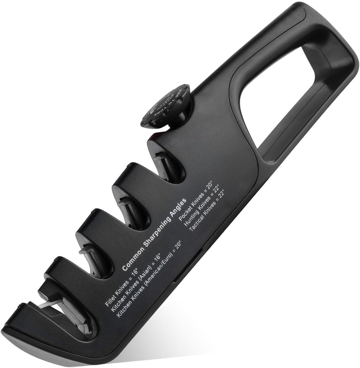 4-in-1 Manual Knife Sharpener for Kitchen Knives & Scissors – Tungsten Carbide and Ceramic Sharpening Stones with Non-Slip Base, Adjustable Angle Guide for All Blade Types (Black)