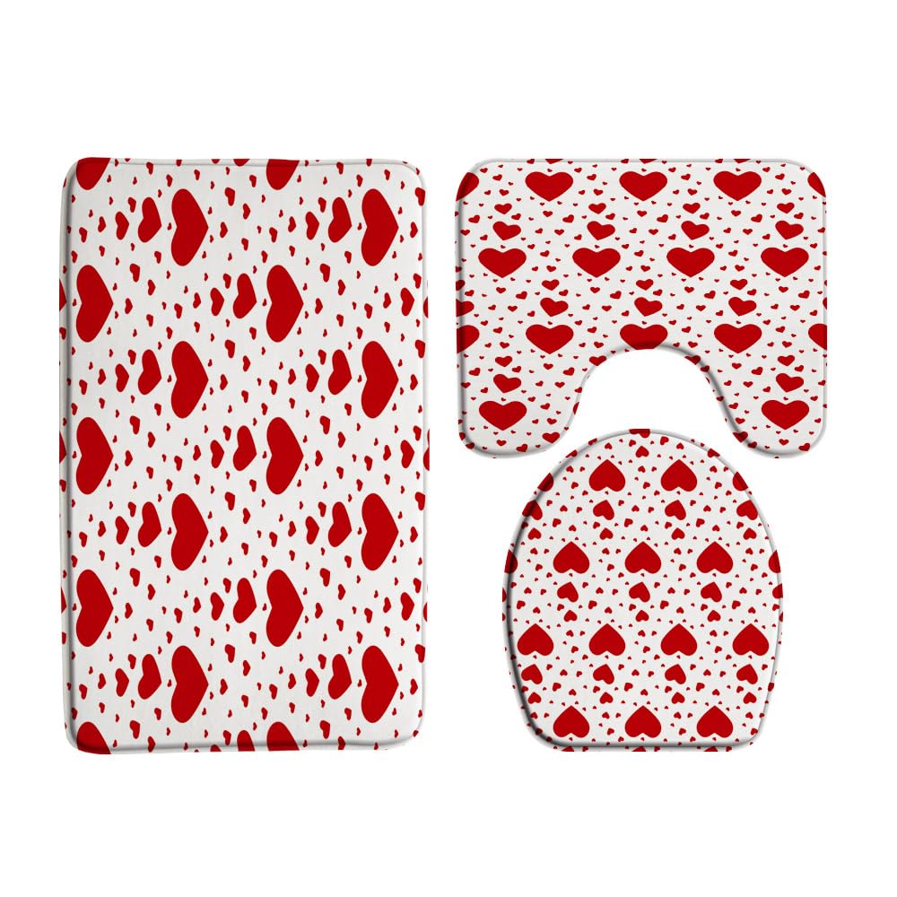 ZKJSMGS Red Heart 3 Piece Bath Rug Sets,Valentine's Day Heart Sweet Love Women Modern 17.8