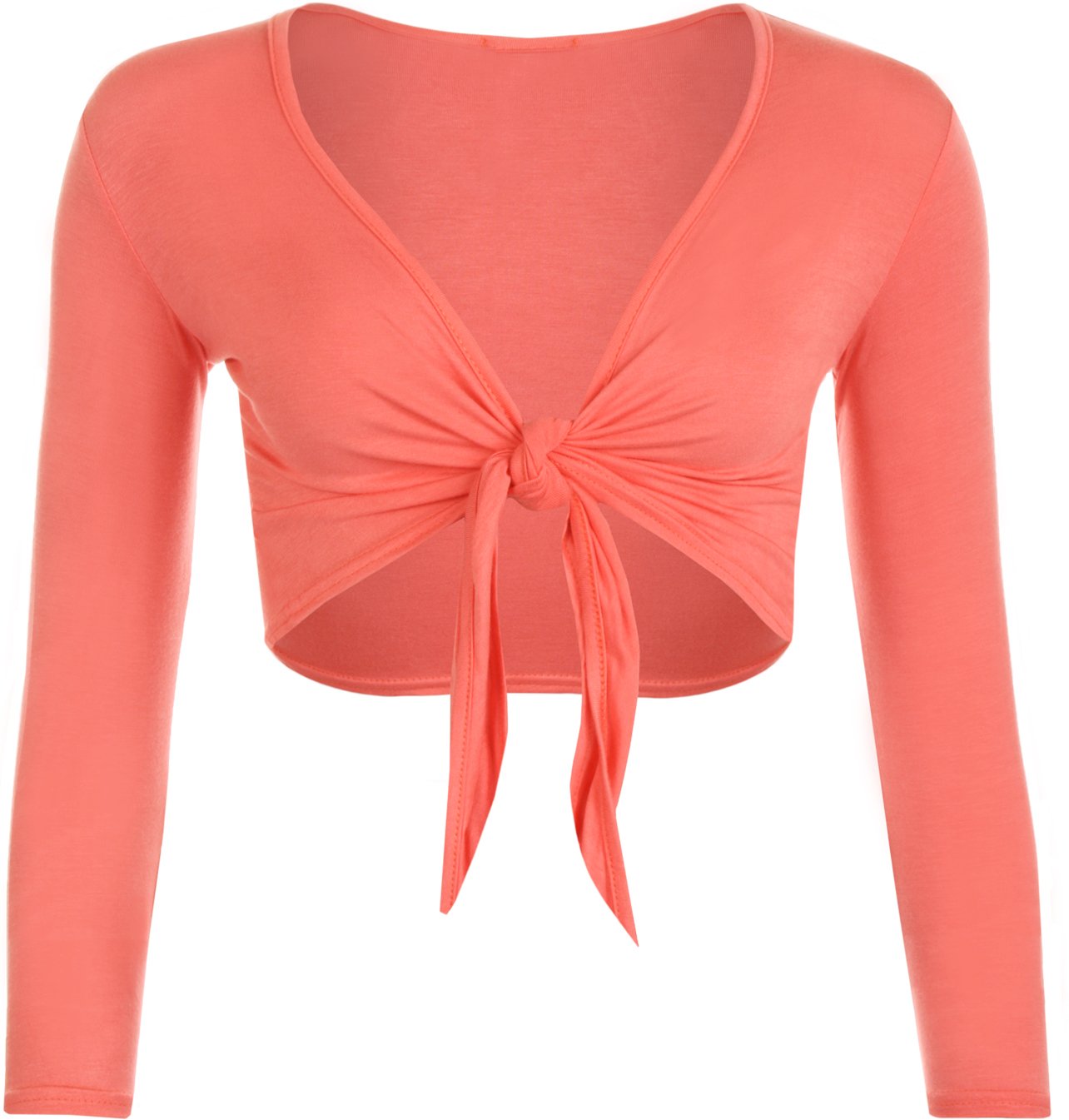 WearAll New Ladies Shrug Tie Up Long Sleeve Top Womens Coral 20-22
