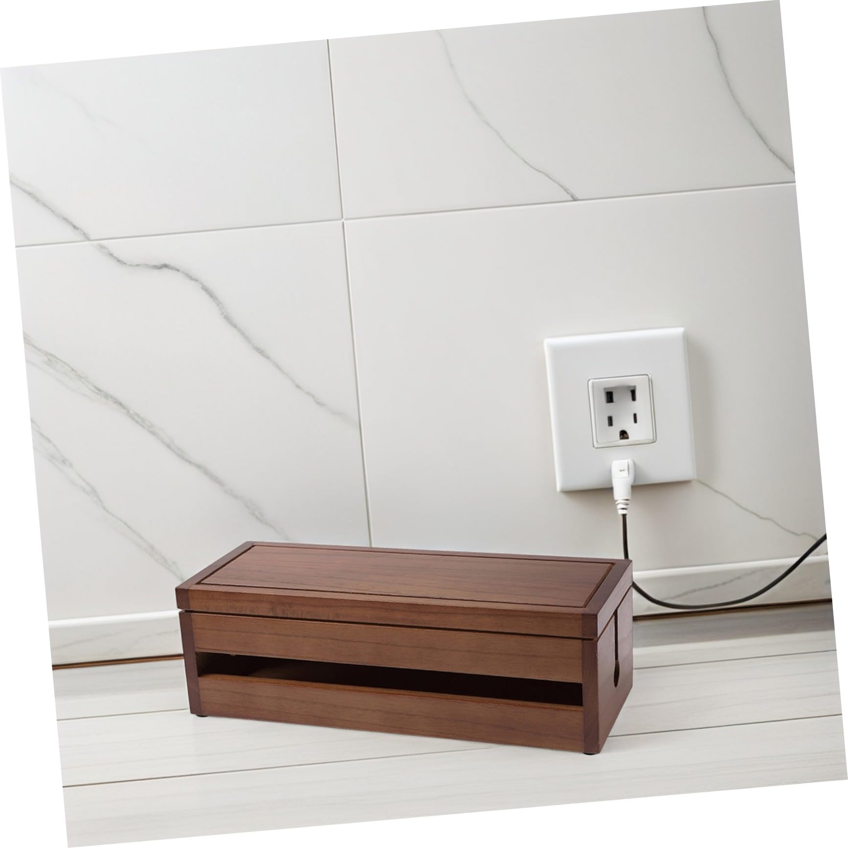 Organizador de Enchufes y Cables de Madera de Paulownia Diseño Multifuncional y Ventilación para Almacenamiento y Protección de Cables Hogar