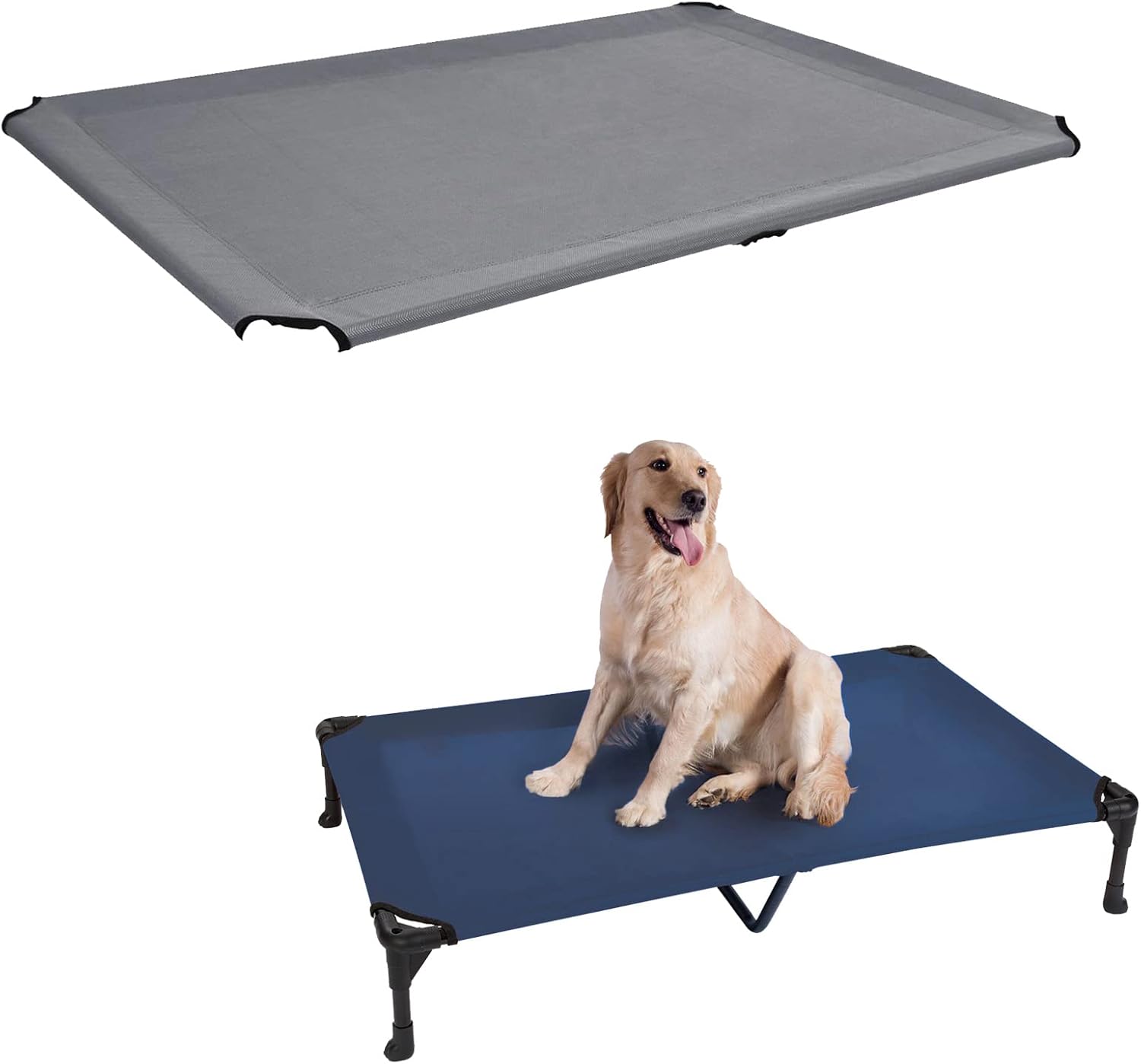 Veehoo 49x33 Blue XLarge Elevated Dog Bed with Grey