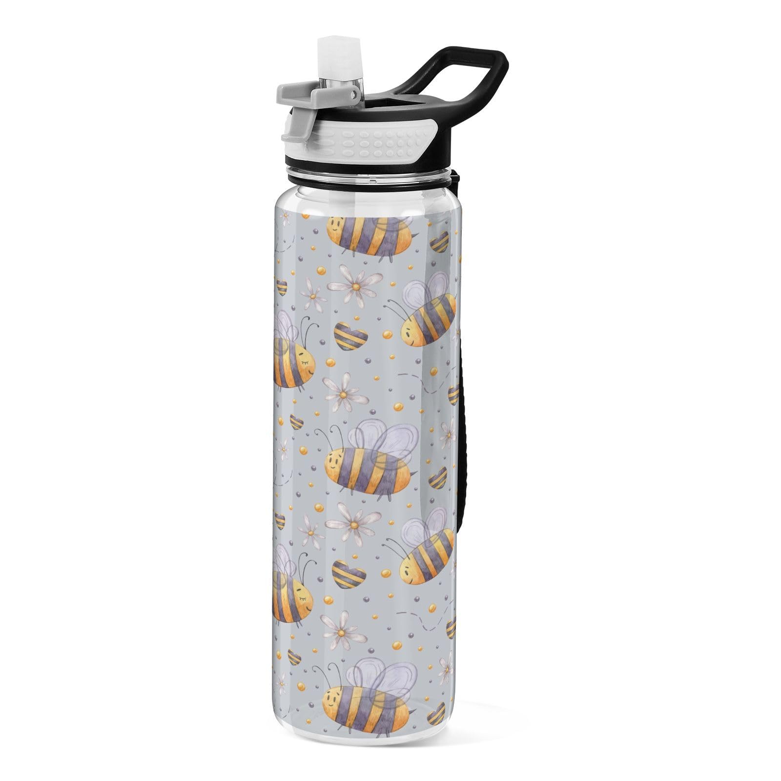 CHIFIGNO Wasserflasche Mit Gänseblümchen-Muster – 1000 Ml, BPA-frei, Auslaufsicher, Mit Strohhalm & Tragegriff