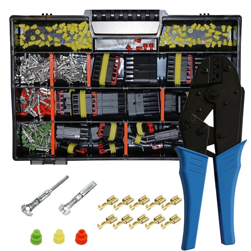 Kit de 214 Conectores de Cable for Coche, Impermeables, de 1/2/3/4/5/6 Pines, for arnés de Motocicleta y camión, Macho y Hembra, alicates de crimpado