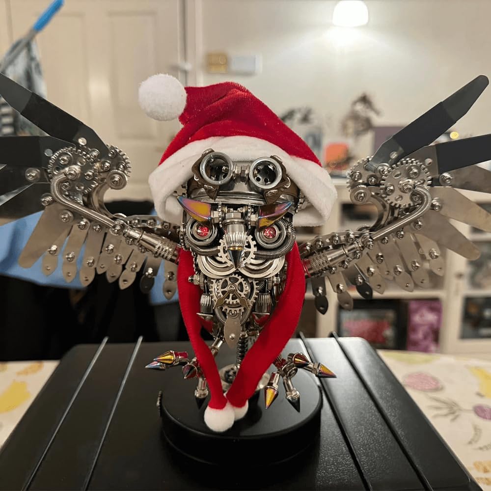 Kit de puzzle 3D en métal Steampunk Hibou – Plus de 700 pièces à faire soi-même avec lunettes et lumière | Sculpture d'animaux mécaniques en acier inoxydable pour adultes cadeau et affichage