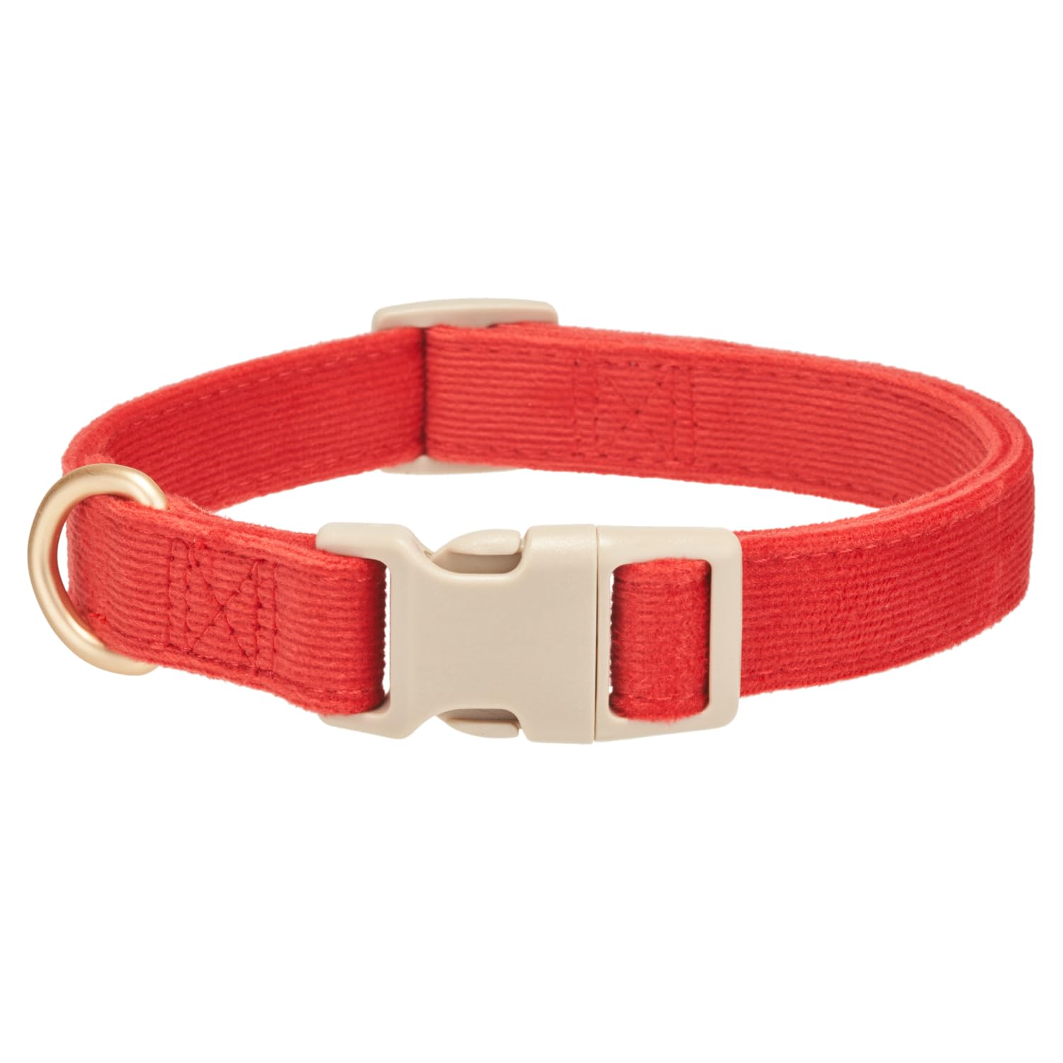 YUDOTE Soft Corduroy Dog Collar with Plastic Clip - Comforty and Adjustable for Small Dog Daily Using in Fiery Red